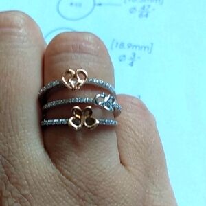 10k white gold 3 ring stackable flower heart butterfly set